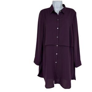J.Jill Purple Button-Front Long-Sleeve Layered Tunic Top Womens Size S